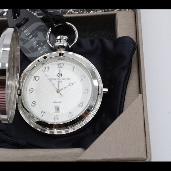 Charles-Hubert, Paris #3851 Hunter Case Picture Frame Quartz Pocket Watch - Picture 2 of 11